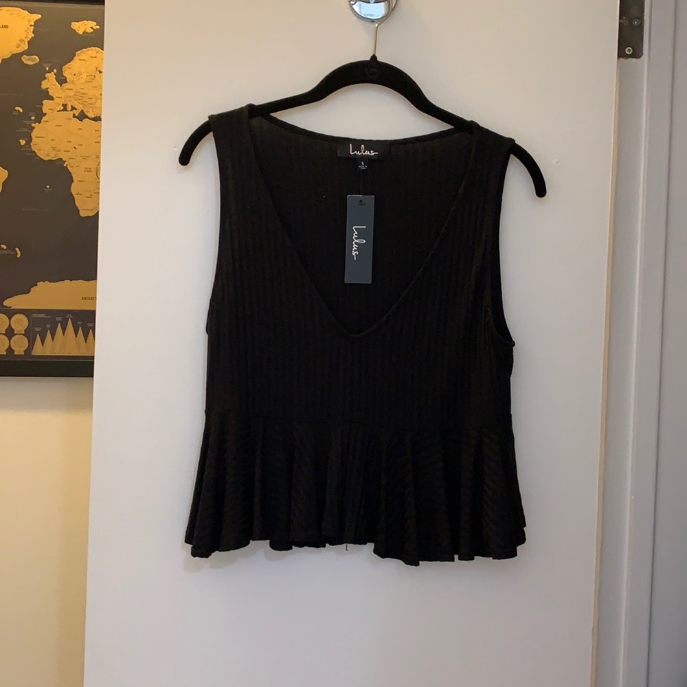 Black Ribbed Tank with bottom detail
